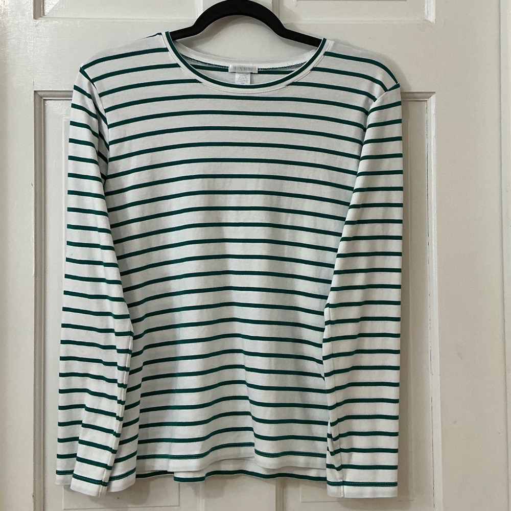 LAKE Green Striped Pima Cotton Pajama Top Shirt S Long Sleeve Tee Luxury Soft